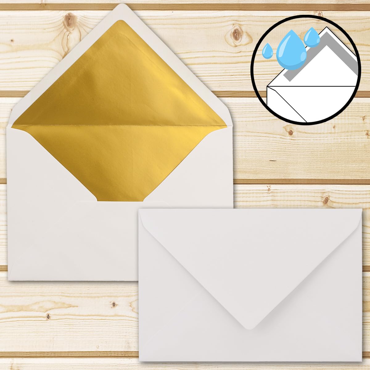 25 Metallic Gold Lined Envelopes - DIN C5 Dark Red, 156x220mm, Wet Seal Closure For Cards & Invitations-809656