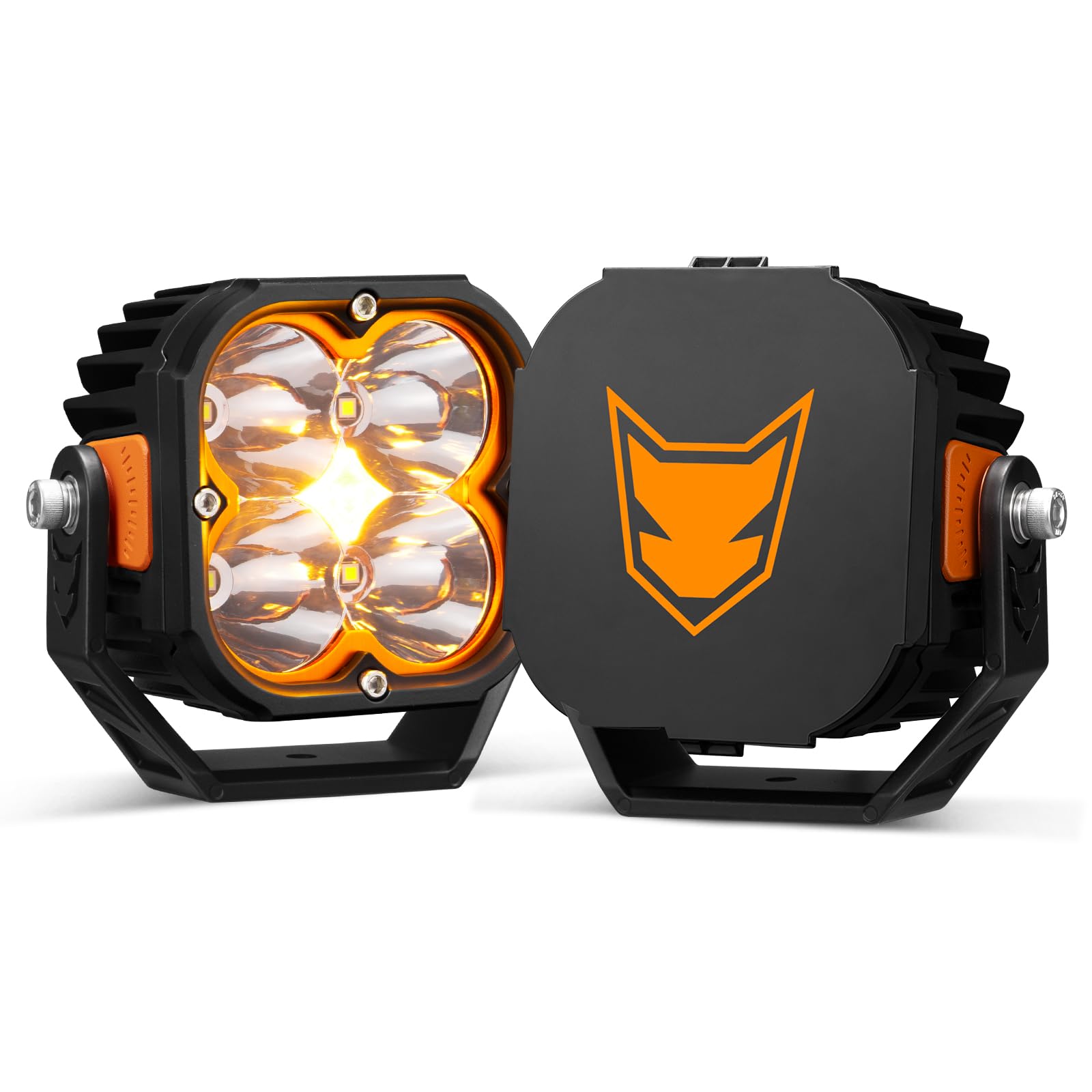 LIGHTFOX 5 Inch LED Pod Lights, 2 PCS 12V/24V 14,106LM(Pair) with Amber Backlight, Optic Lens for Switching Spot Beam Combo Beam, IP68 Off-Road Driving Lights for 4x4 4WD Trucks ATVs UTVs SUVs