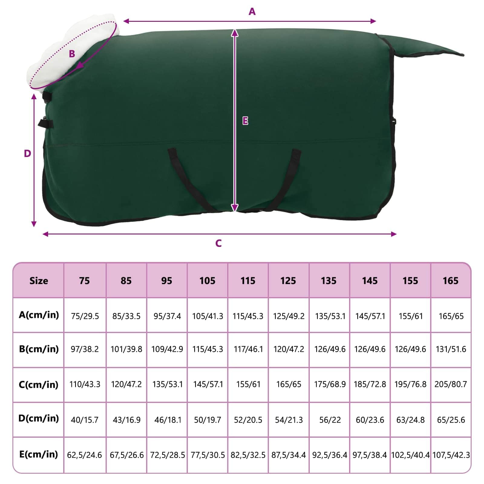 Manta para caballo verde oscuro de 125 cm, forro polar, transpirable y ligera, para entrenamiento, establo y transporte, color verde oscuro