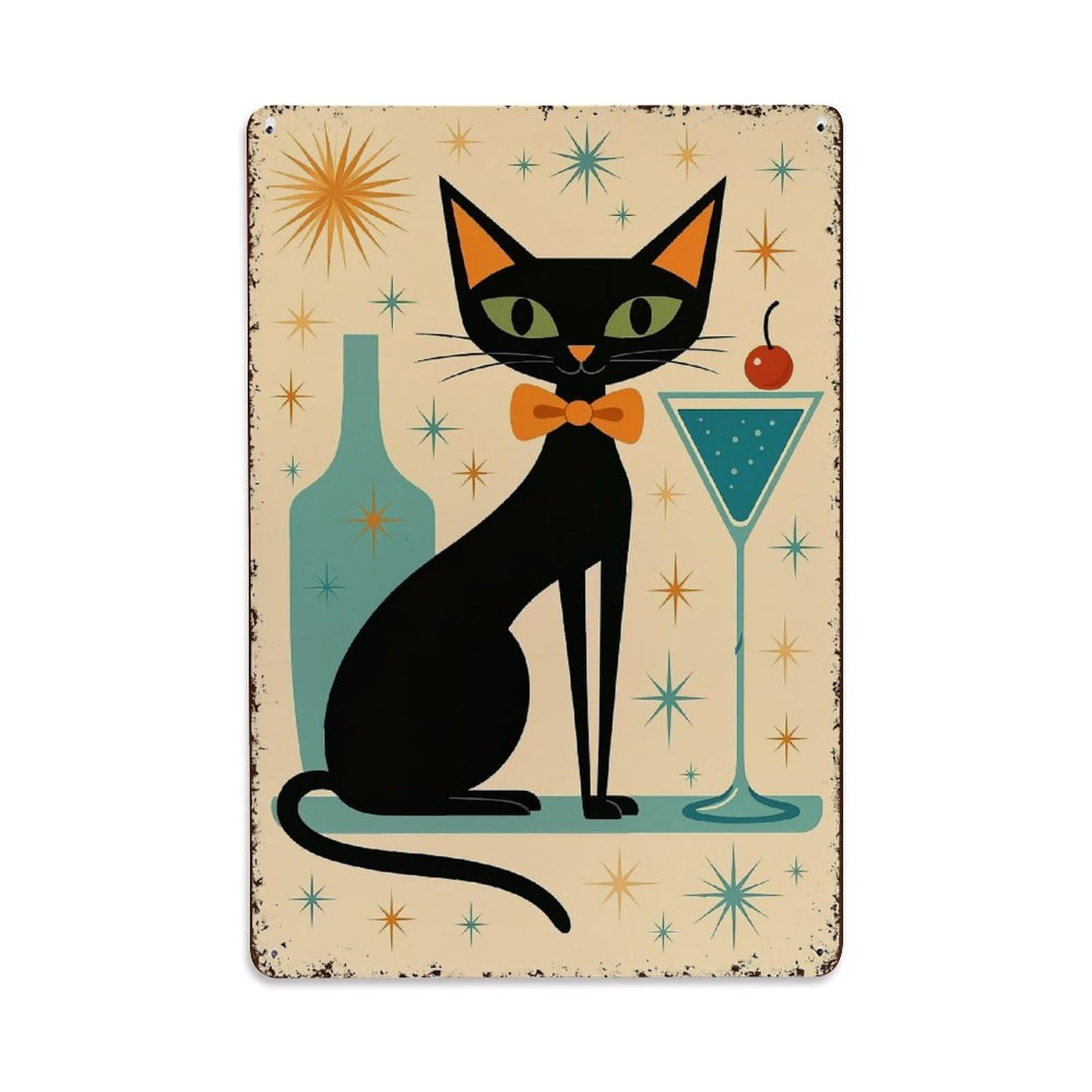 Nestemfo Vintage Retro Black Cat Cocktail Party Tin Sign Metal Sign, Living Room,Bar, Home, Bedroom Wall Decor,Retro Metal Poster 8X12 Inches