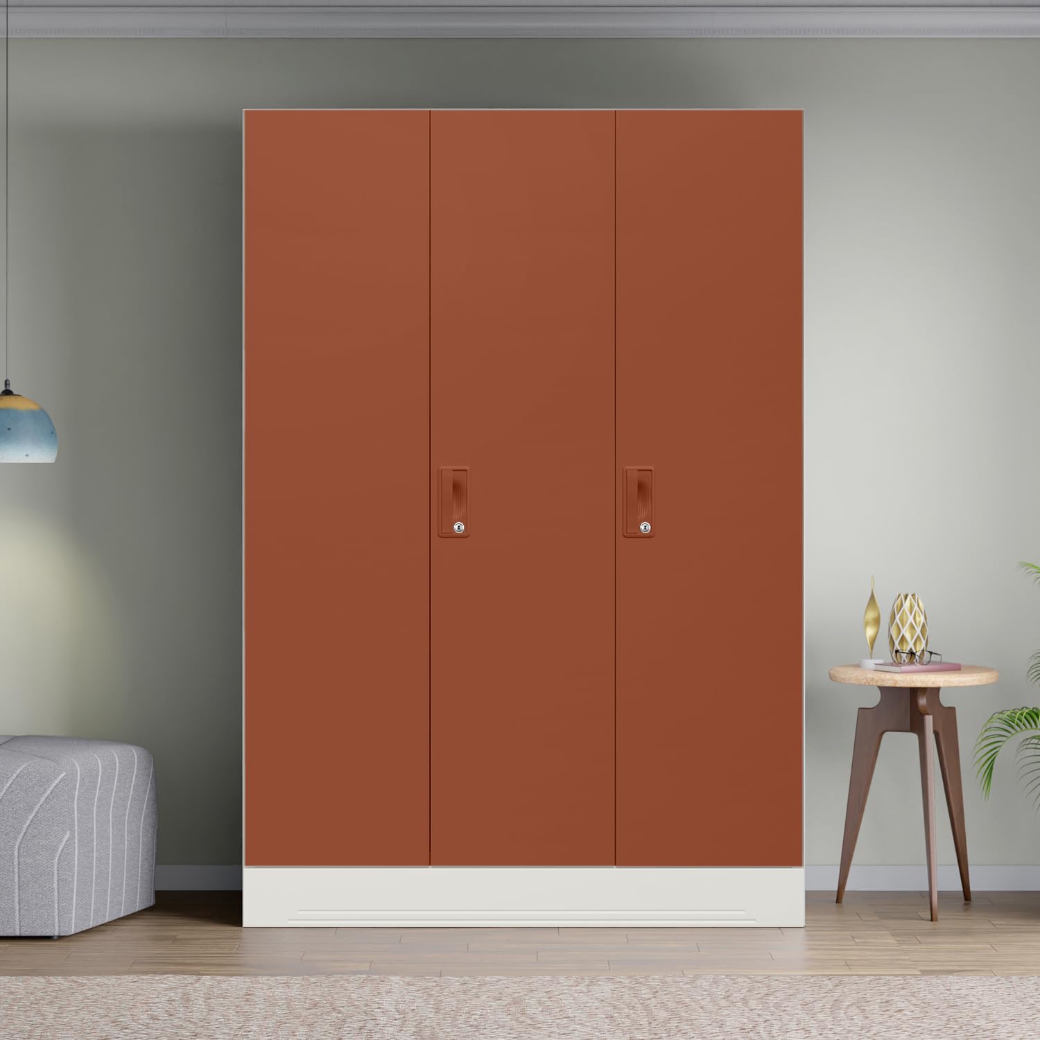 Interio by Godrej Slimline 3-Door Steel Almirah (Baked Clay), 1-Year Warranty, 1 Locker-image-6
