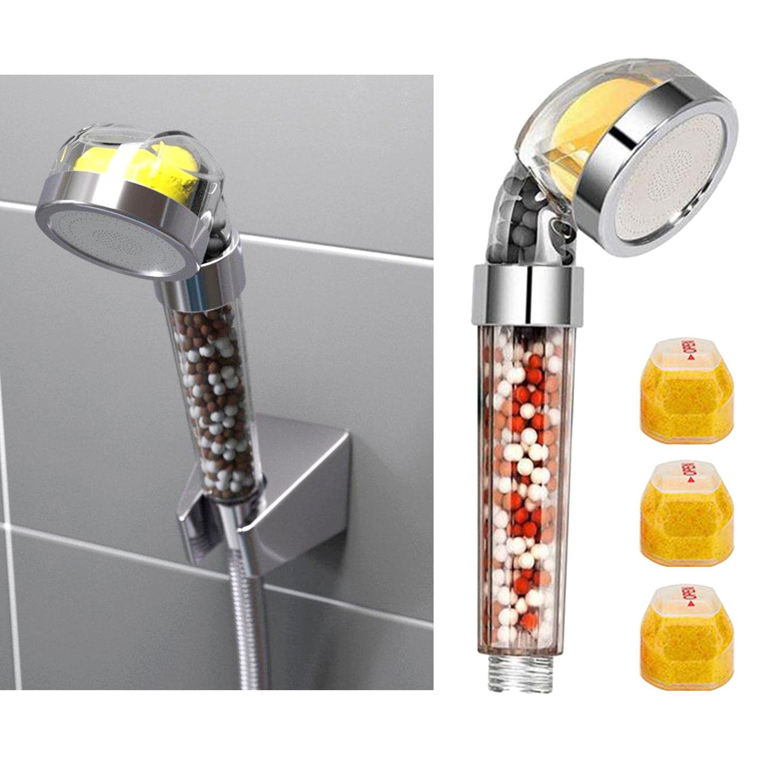 Spruzzatore Manuale Ad Alta Pressione con Filtro per Acqua Secca, Migliora L'erogazione dell'Acqua in Bagno Grazie al Filtro Erogatore, con 3 cartucce, 22 cm