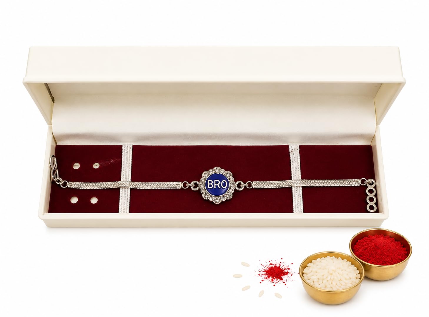 Silver Rakhi Bracelet for Bro, Crystal Embellished Blue Charm, Rakshabandhan Special for Bhai,Rakhis for Rakshabandhan,silver rakhi for bhai,brother-image-39
