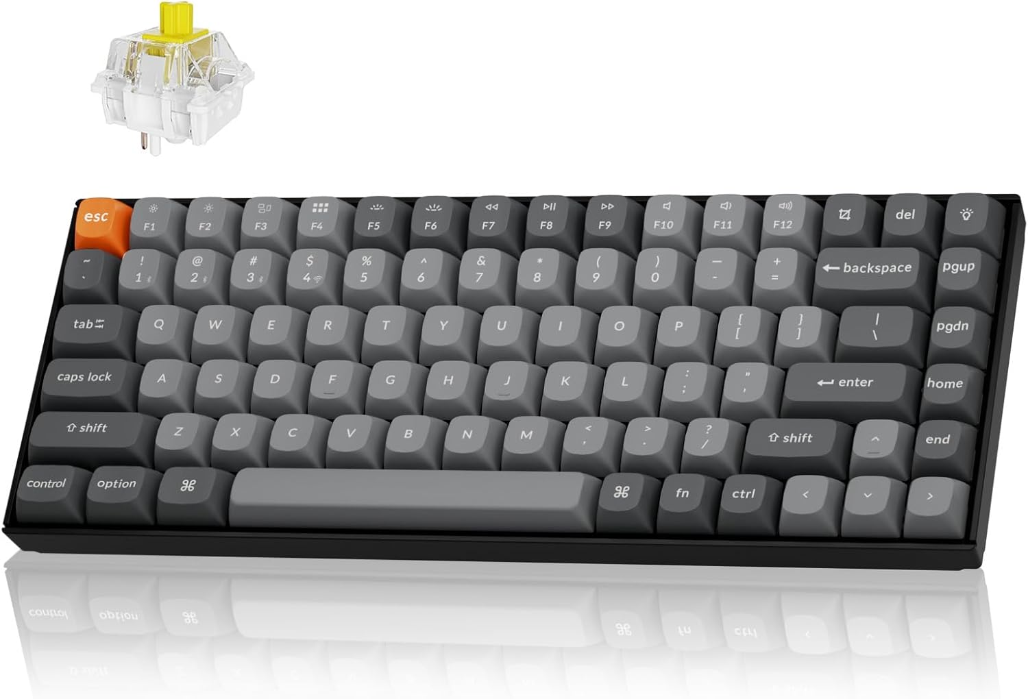 Keychron K2 Max keyboard with a single banana switch shown above it.
