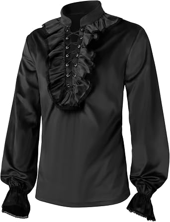 Tshirts Shirts for Men 2023 Fashion Pleated Medieval Long Sleeve Tees Casual Solid Steampunk Stage Trendy Clothes
