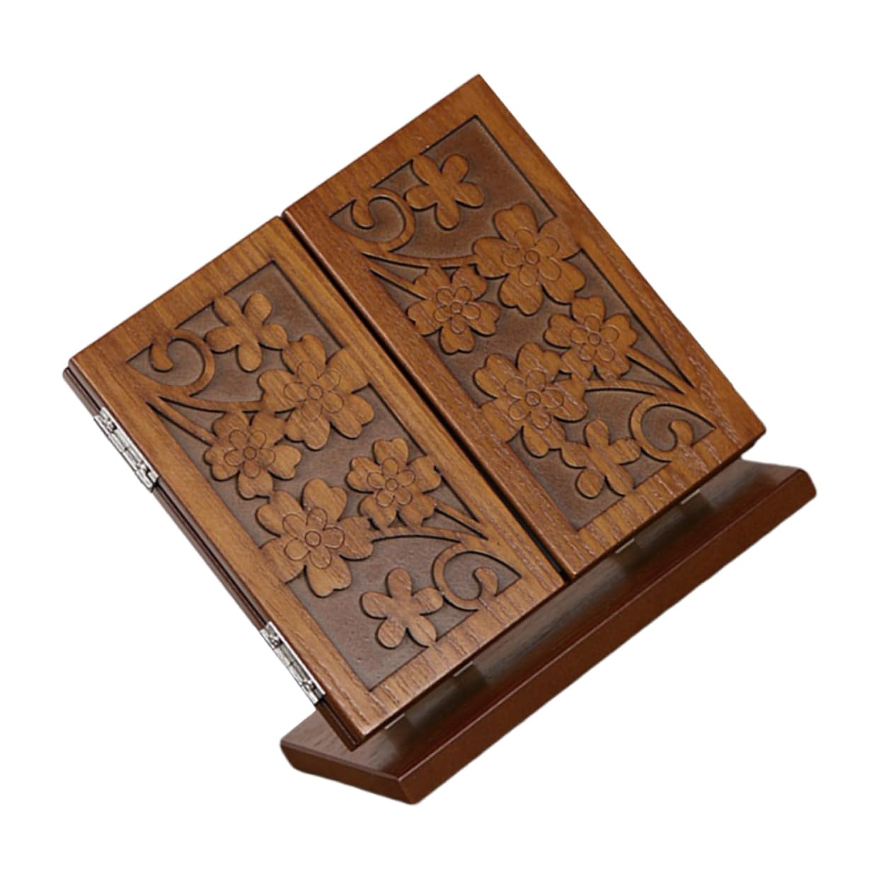 Miroir de maquillage pliable en bois marron sculpté trèfle design art
