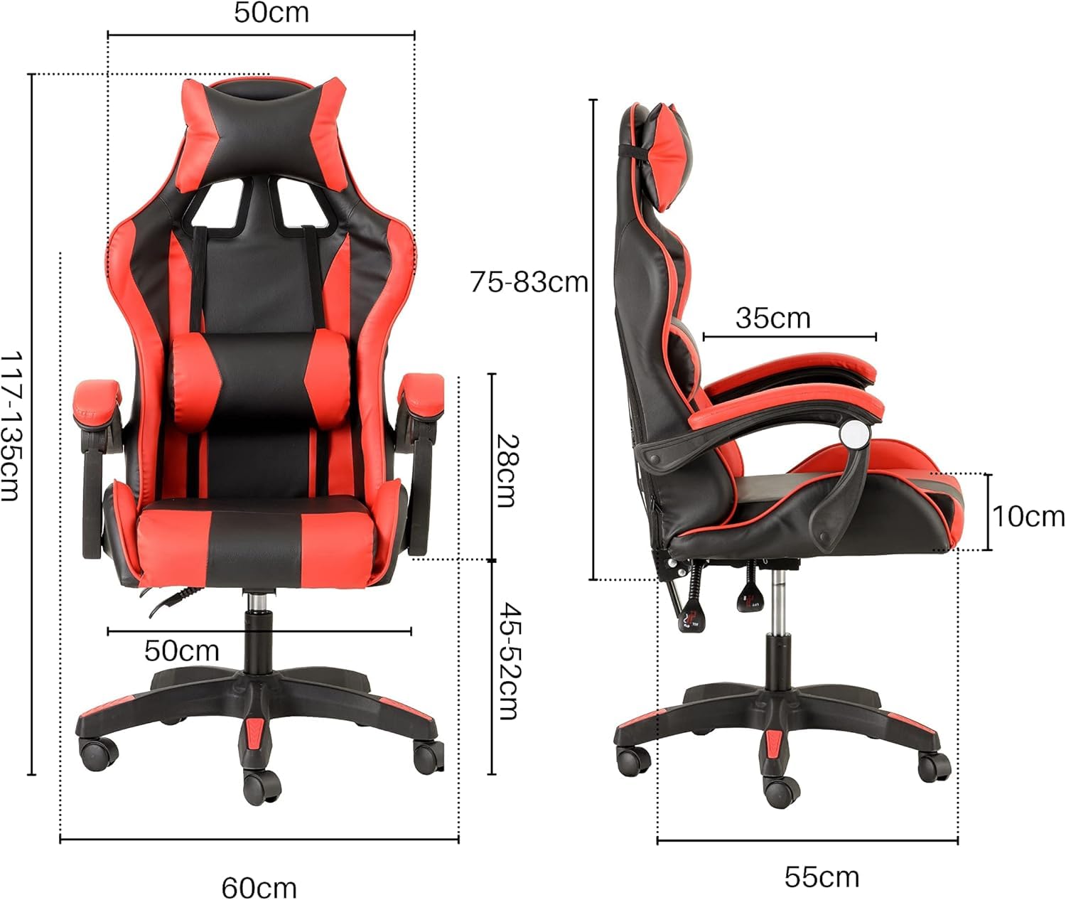 Baroni Home Sedia da Gaming, Sedia Ufficio Ergonomica con Schienale Regolabile, Poggiatesta e Supporto Lombare, Rosso