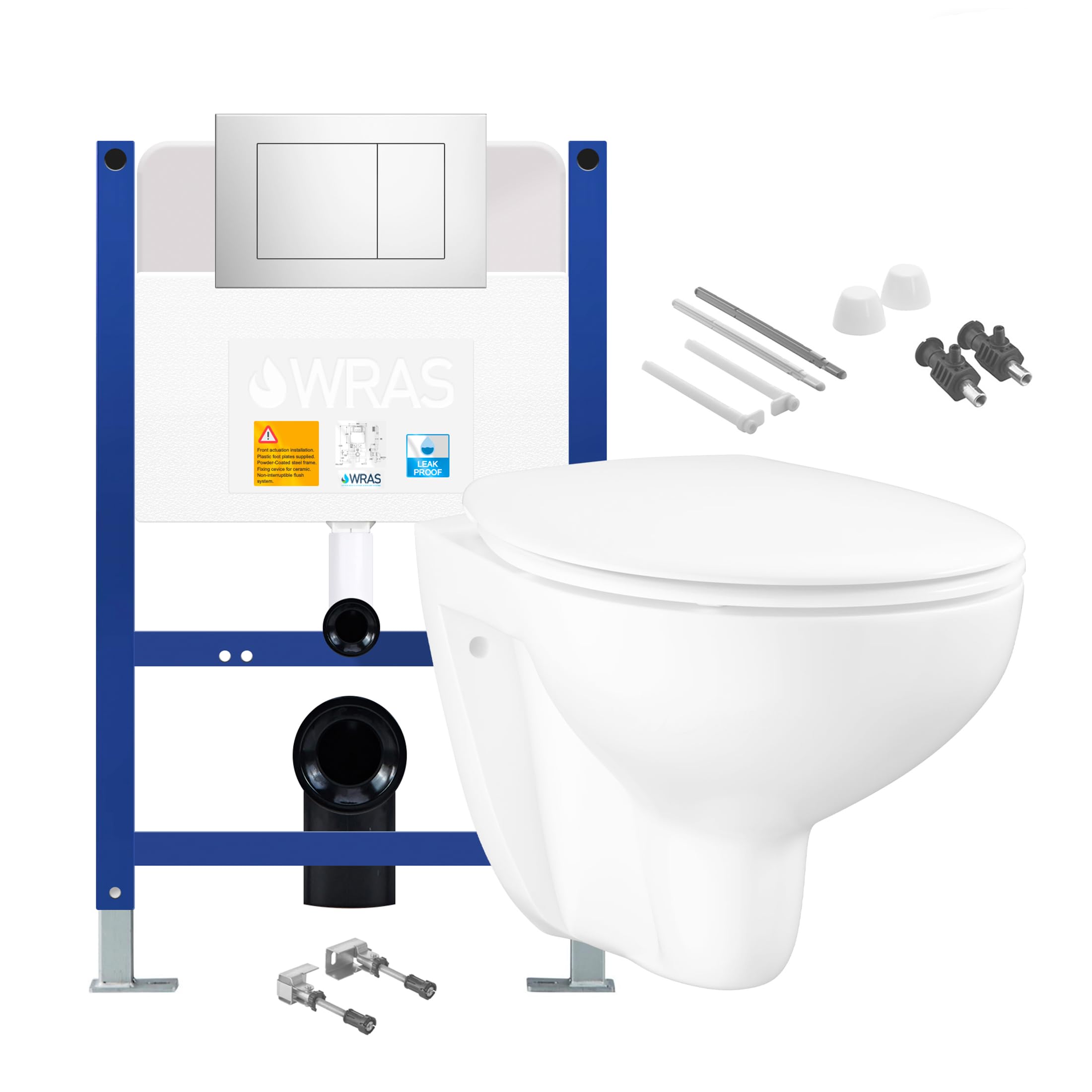 Wall Hung Toilet Pan & Low Height Concealed Cistern Frame with Chrome Plate