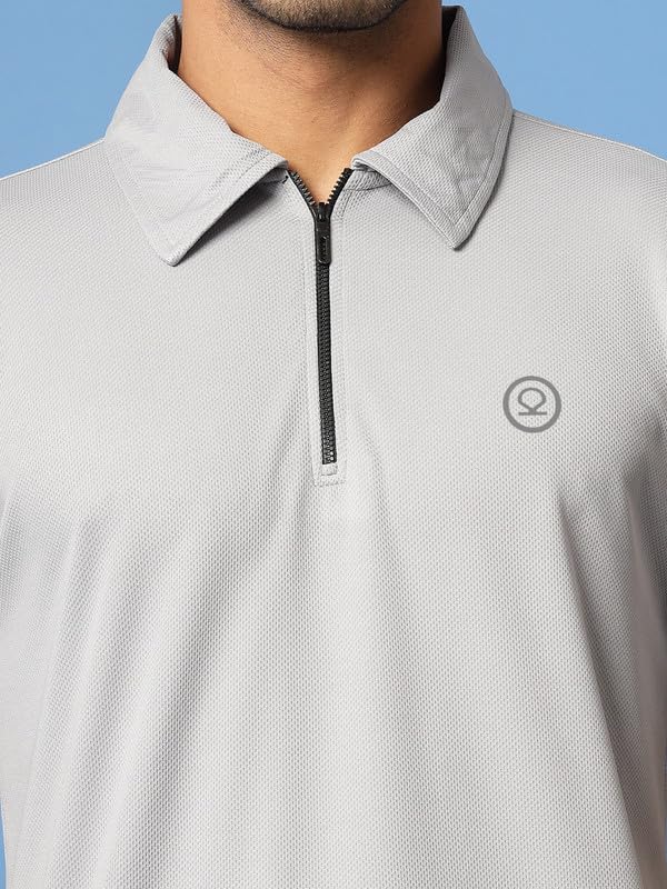 Image of CHKOKKO Gym Tshirt for Men Workout Activewear Man T-Shirts Polo Neck Zipper Regular Fit Half Sleeves for Sports Running Yoga Training Activities