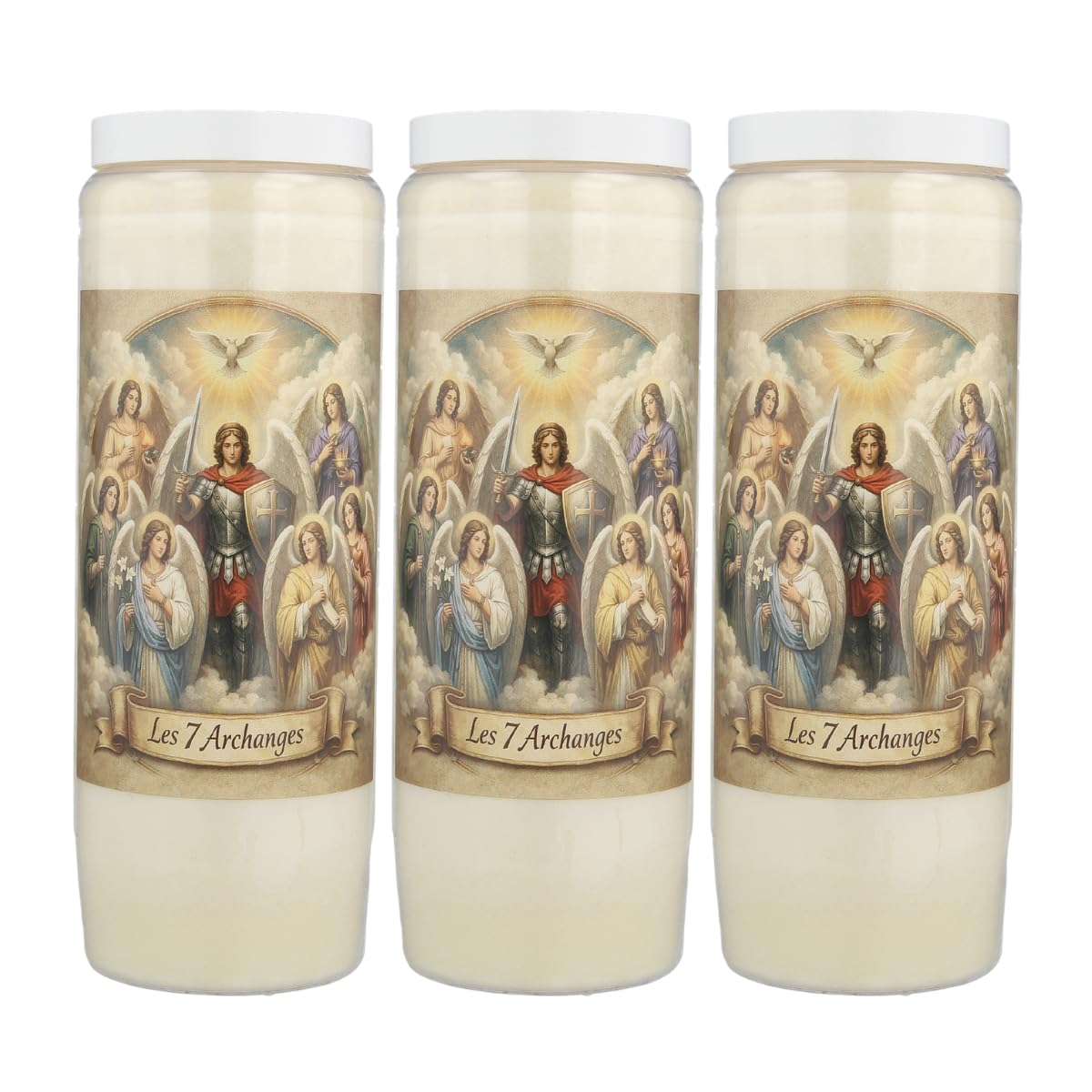 Palais Du Rosaire White 3 Novena Candles Of The 7 Archangels – 17.5 Cm – Novena Candle – Christian Cult In Vegetable Wax