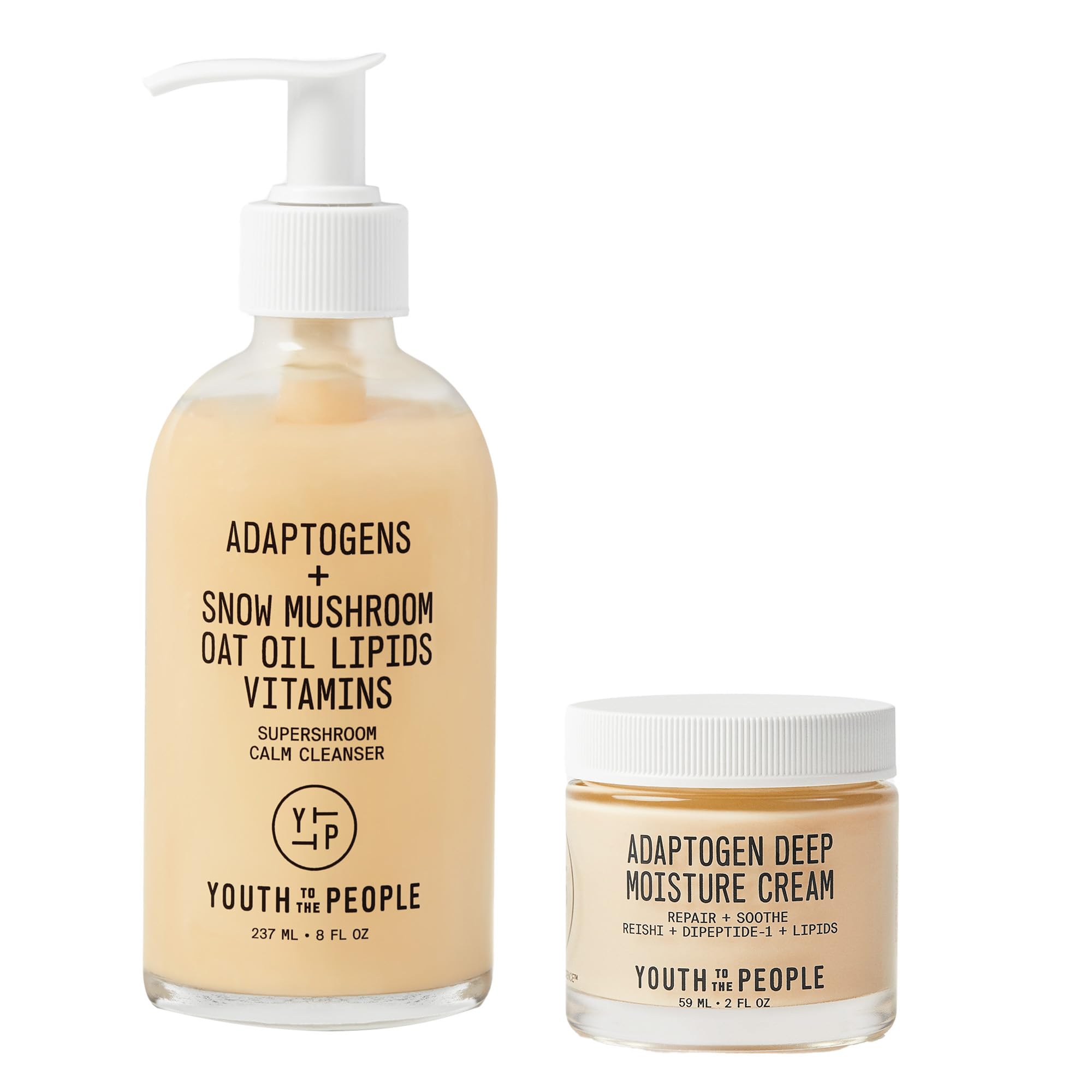 Adaptogen Skincare Bundle for Dry + Sensitive Skin - Adaptogens Supershroom Calming Facial Cleanser (8oz) + Adaptogen Skin Repairing Face Moisturizer with Peptides (2oz) - Vegan