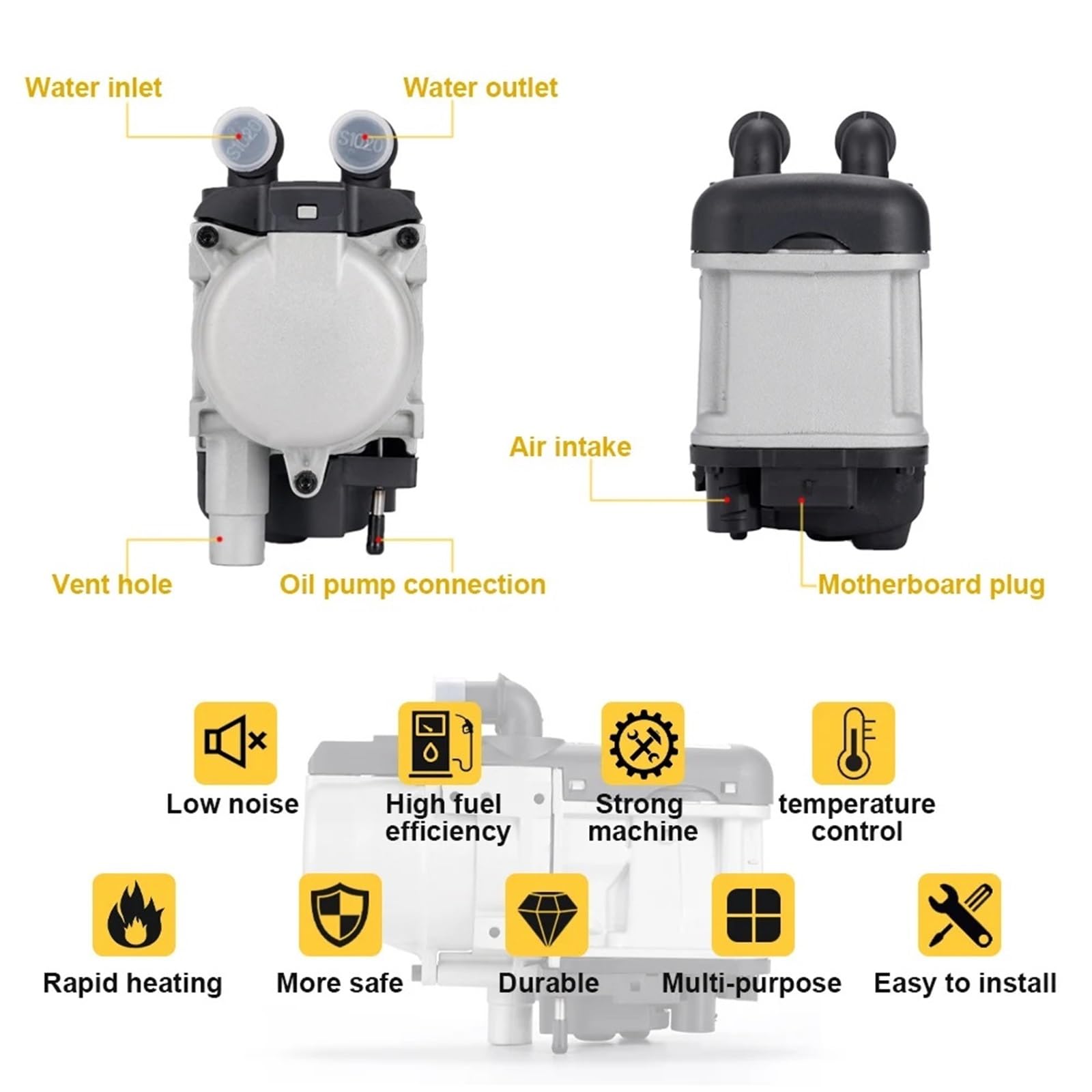 Nagrzewnica postojowa samochodowy Nagrzewnica 12V 6KW Podgrzewacz Paliwa Diesel Płynny Podgrzewacz Benzyny Przełącznik LCD Tłumik + Pompa Wody Urządzenie Ogrzewania Postojowego(One-way remote)