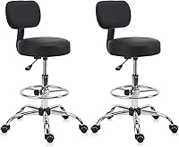 Vista 12 de Silla de dibujo con respaldo, reposapiés ajustable altura con ruedas, taburete giratorio de cuero para taller, sillas de oficina, cojín de asiento