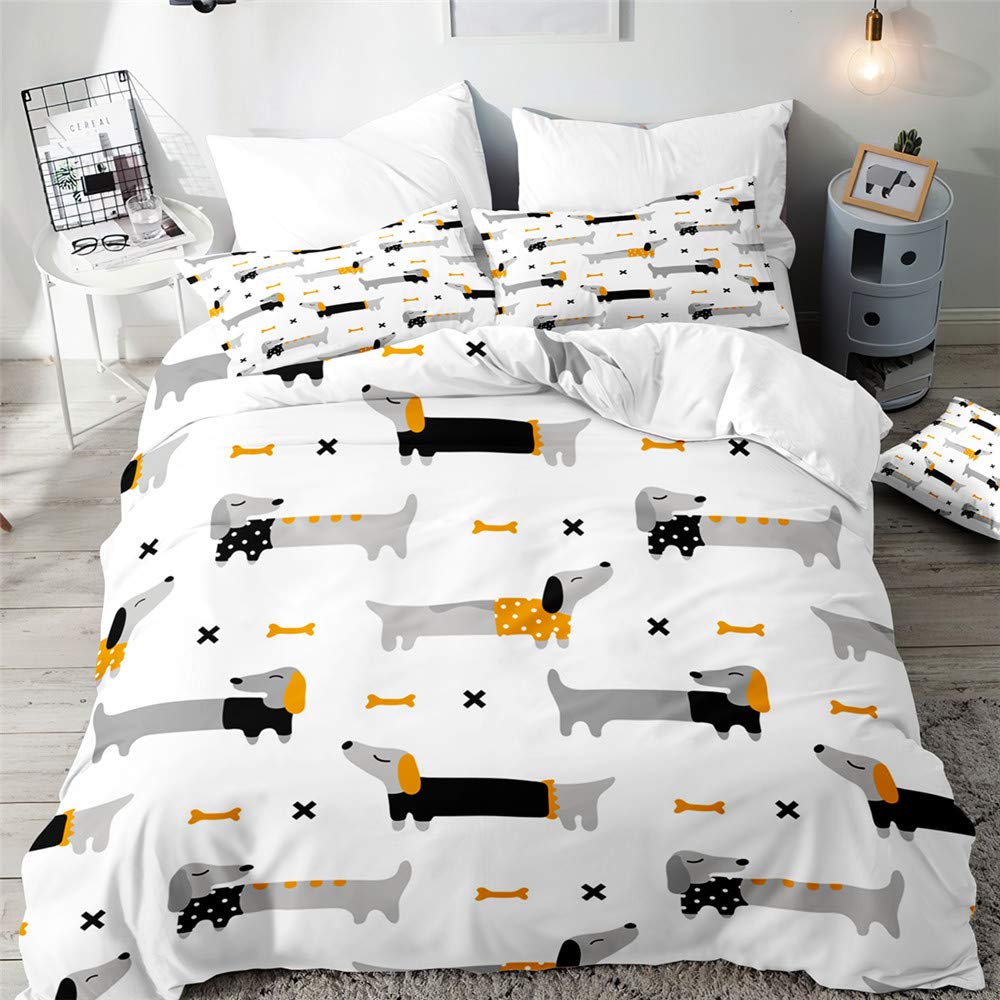 Morbuy Boys Cute Dachshund Duvet Cover Set For Single Double King Bed, Puppy Printed Bedding Sets Girl Bedroom Microfiber Duvet Set Quilt Case With Pillowcases (,200X200cm)