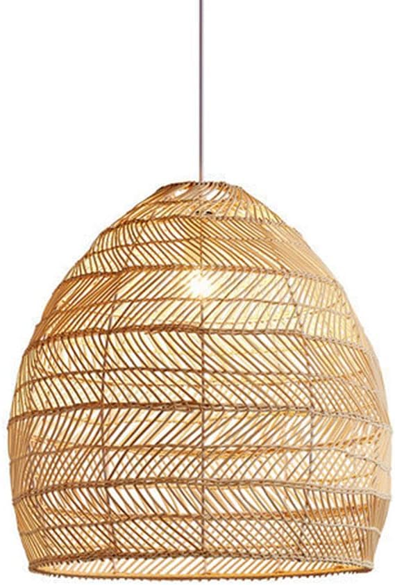 Suspension rotin 60cm - Luminaire suspendu tressé style rustique pour salle à manger