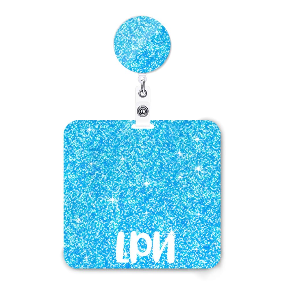 ANDGING LPN Badge Buddy and Badge Reel Set Bling Horizontal LPN Badge Card Holder Light Blue Acrylic Nurse Badge Buddies Bling Badge Cards Badge Reels