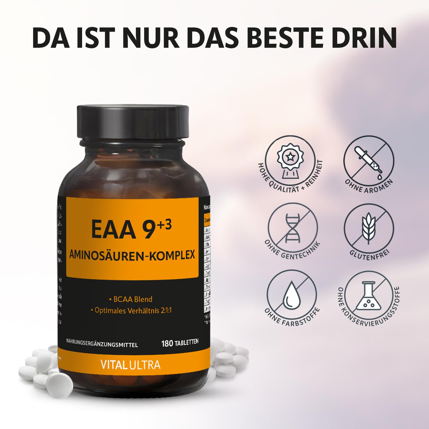 Vital Ultra Mikronährstoffe, Darm-Symbiotika, EAA 9+³ Aminosäuren-Komplex | Vitamine, Mineralien, Spurenelemente, Pflanzenstoffe, 23 Bakterienstämme (Lactobacillus & Bifidobakterien) und 12 Aminosäuren