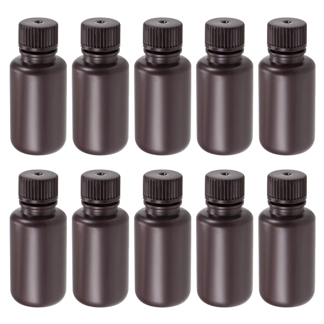 uxcell Plastic Lab Chemical Reagent Bottle 50ml/1.7oz Small Mouth Sample Sealing Liquid Storage Container Brown 10pcs