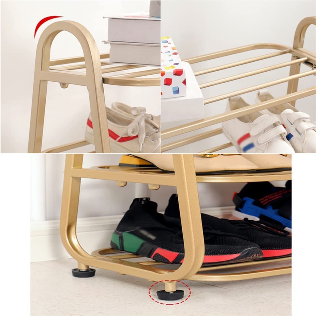 Scarpiera in metallo con ruote per ingresso e camera da letto, stile industriale, scarpiera in oro (80 x 25 x 60 cm)