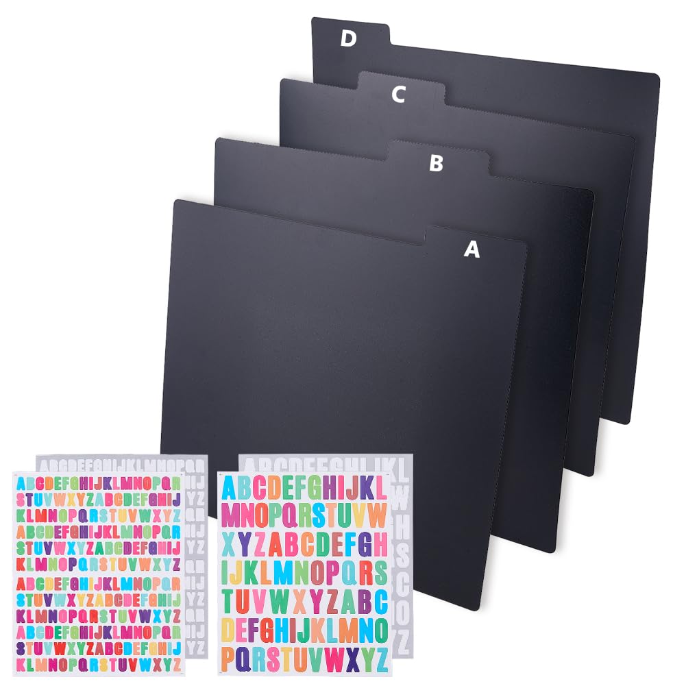 DICOSMETIC 24Pcs Vinyl Record Dividers Bulk Plastic Record Guides 13.78x12.6 Inch Vinyl Separators with Tabs Black Blank LP Dividers with 4 Sheets A-Z Stickers for DVD Albums Storage and Protection