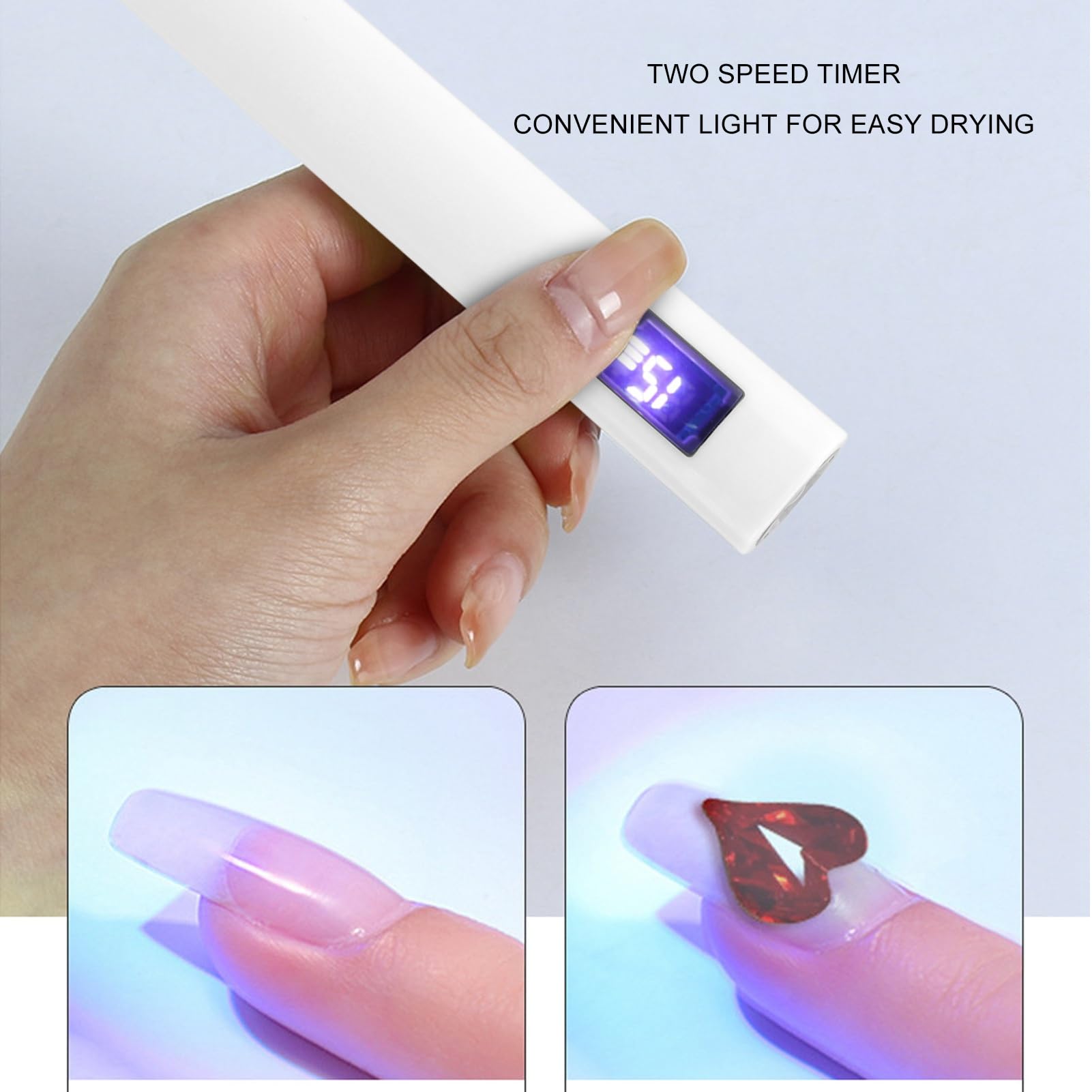 Asixxsix USB Rechargeable Handheld Nail Light, 3W Powerful Portable LED Nail Lamp for Fast Curing, Compact Portable Nail Dryer Lamp, No Extra Batteries Required for DIY at Home