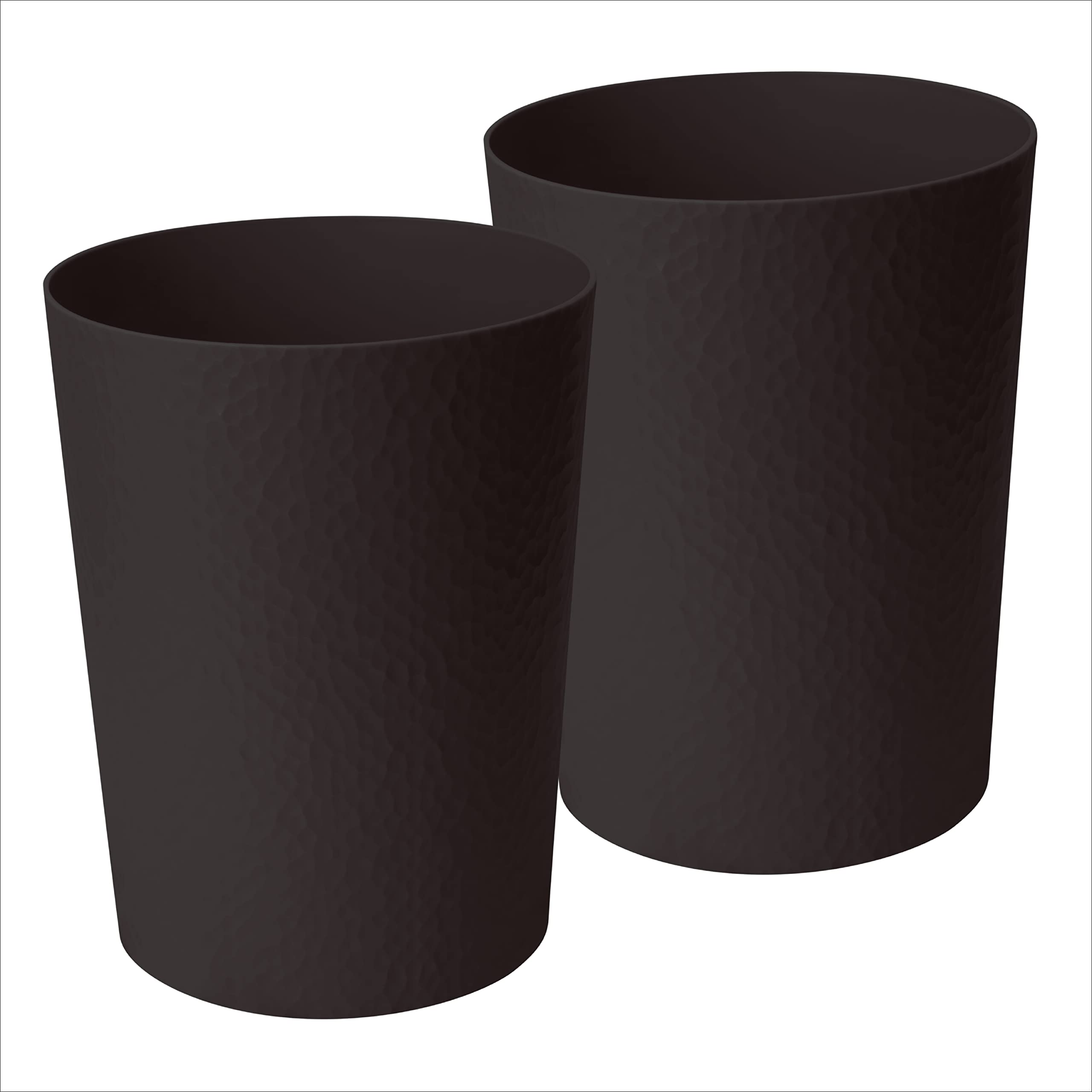 Bath Bliss Hammered Design Waste Bin 2 Pack Round Open Top 10 Liter Bathroom Trash Can Kitchen Office