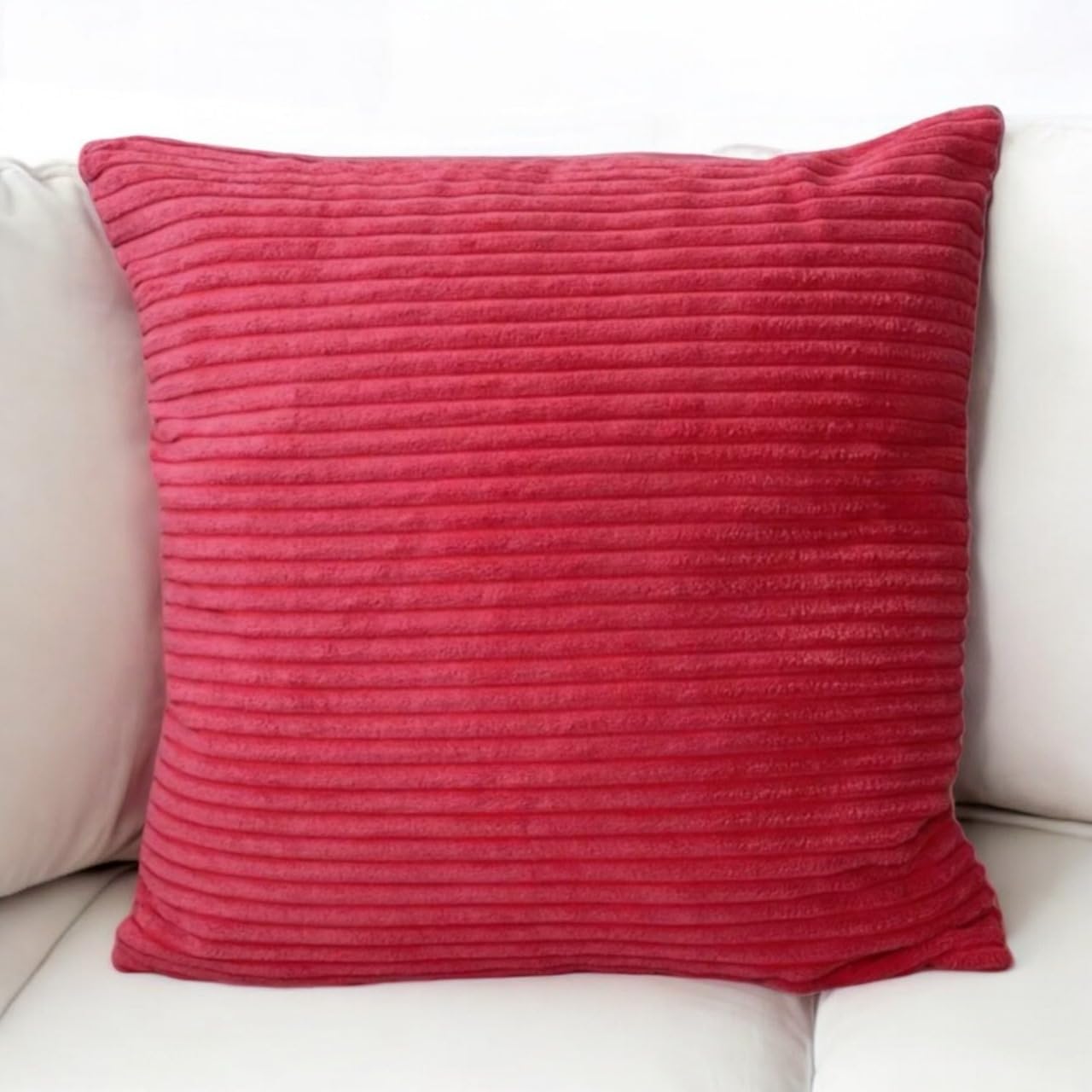 Seechoo Corduroy Cushion Covers, Set of 2, 45 x 45 cm, Striped, with Invisible Zipper, 18 x 18 Inch (Pink) - Image 2
