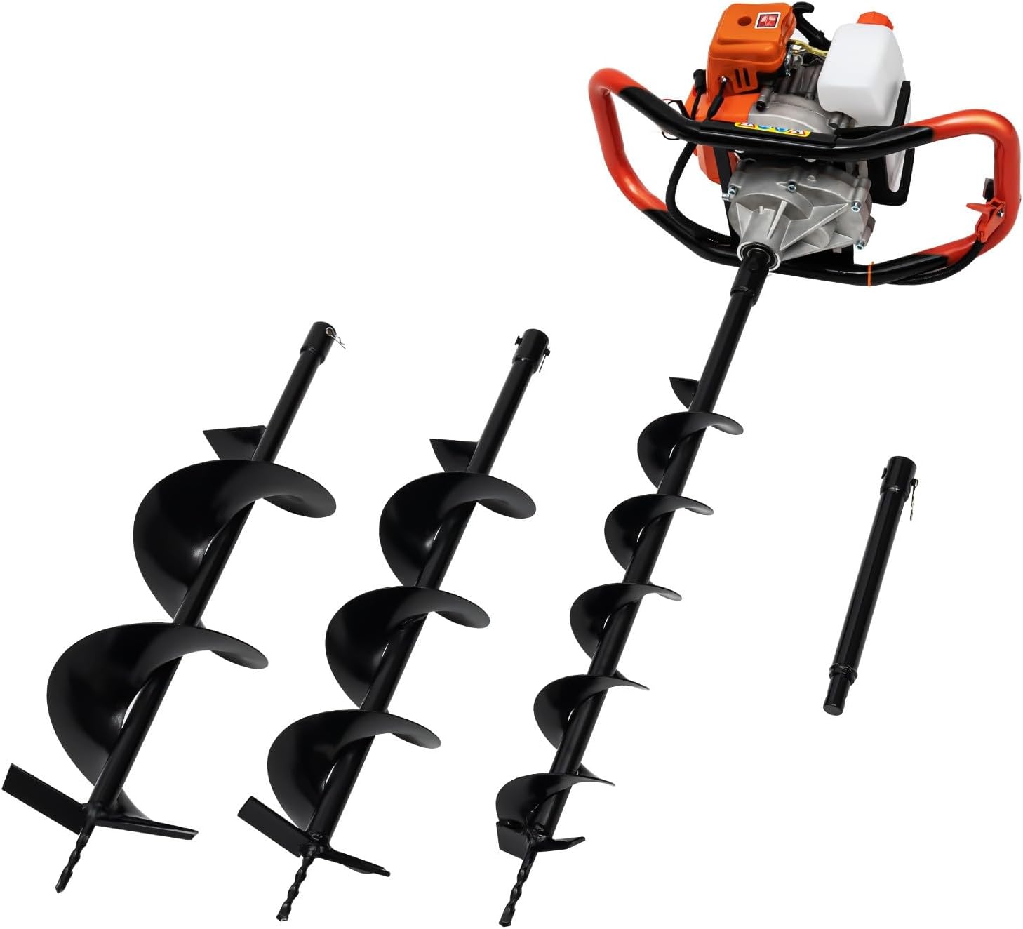 52cc Post Hole Digger with 3 Pcs Drill Bits (4"/6"/8") & Extension Bar, 2.3KW Gas Powered Earth Digger, 0-300rpm, Manual Start Gas Auger Post-Hole Digger for Frozen Soil, Clay, Hard Soil
