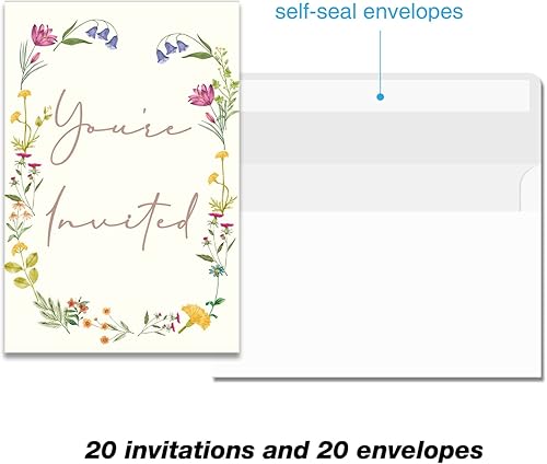 Miniatura 3 de Invitaciones florales para fiesta de baby shower con sobres, juego de 20 invitaciones de flores silvestres en el camino para baby shower