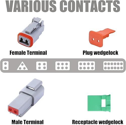 Miniatura 5 de Deutsch DT - Juego de 86 conectores de 2 pines, color gris, 10 unidades, conectores de cable eléctrico impermeables con contactos estampados y