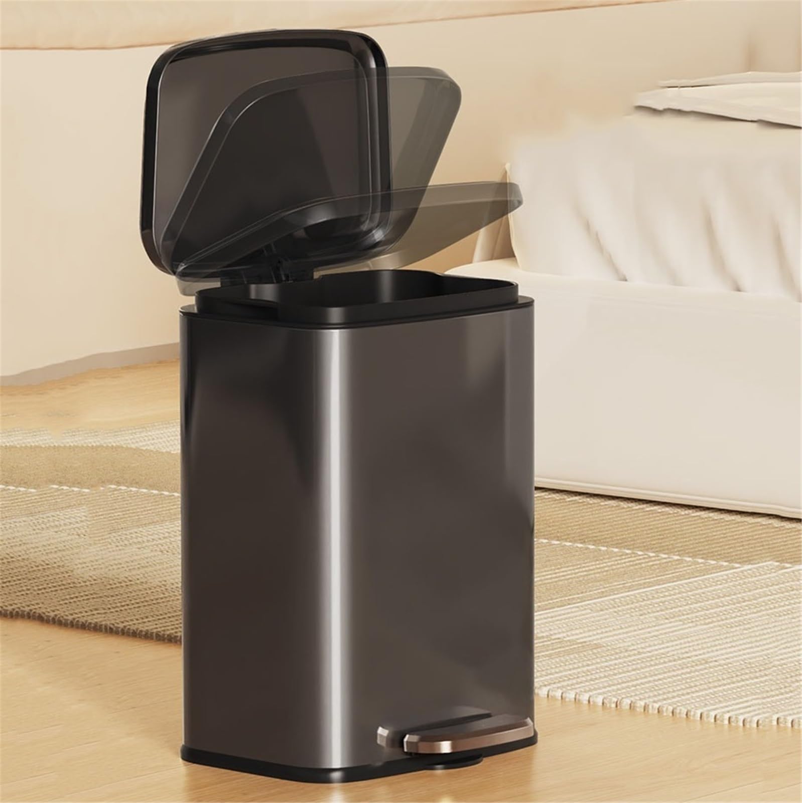Cubo de basura y residuos para interiores de cocin Contenedores De Basura Con Pedal for Baños Y Oficinas bote de basura(Negro)