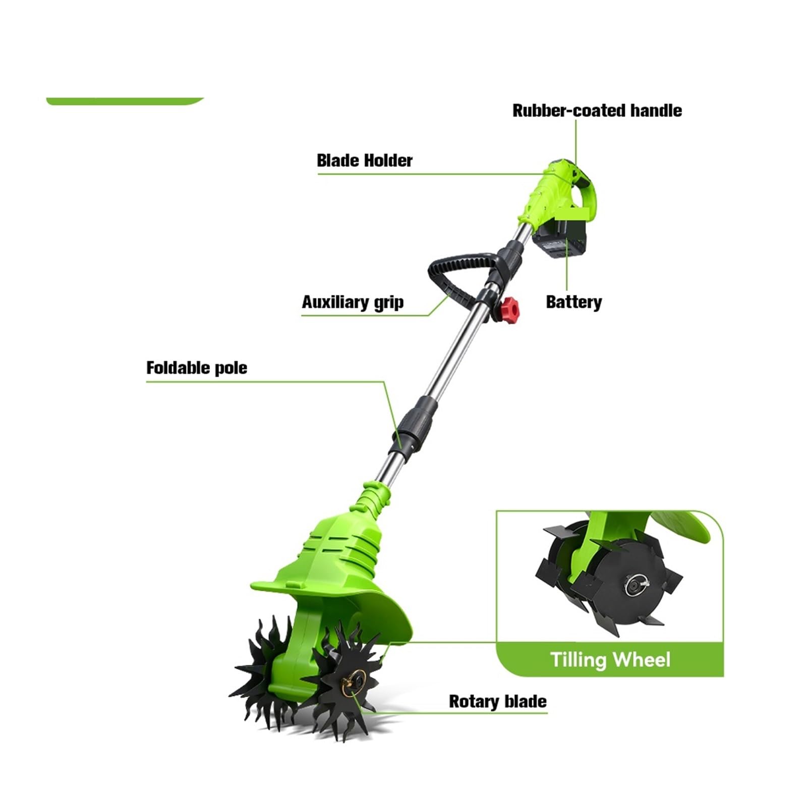 2IN1 Motozappa Elettrica Coltivatore Rasaerba Rototiller for La Coltivazione del Suolo Scarificatore Strumento for 18V Spille della Batteria Potenza Elevata(2 Battery Set)