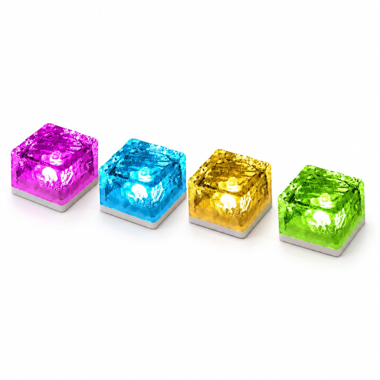 GWSOLAR Solar Ground Lights 4 Pack, 7-Colour Changing, 7cm Brick Ice Glass Design, Auto On/Off, IP65 Waterproof Outdoor Garden Lights for Pathway, Patio, Deck & Tabletop