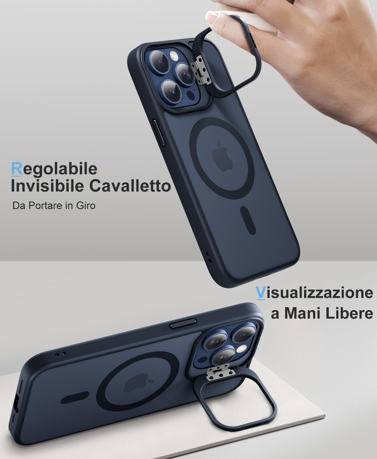 Beeasy Cover Per IPhone 15 Con MagSafe E Cavalletto – Custodia Traslucida Nera Con 2 Pezzi Di Pellicola In Vetro Temperato