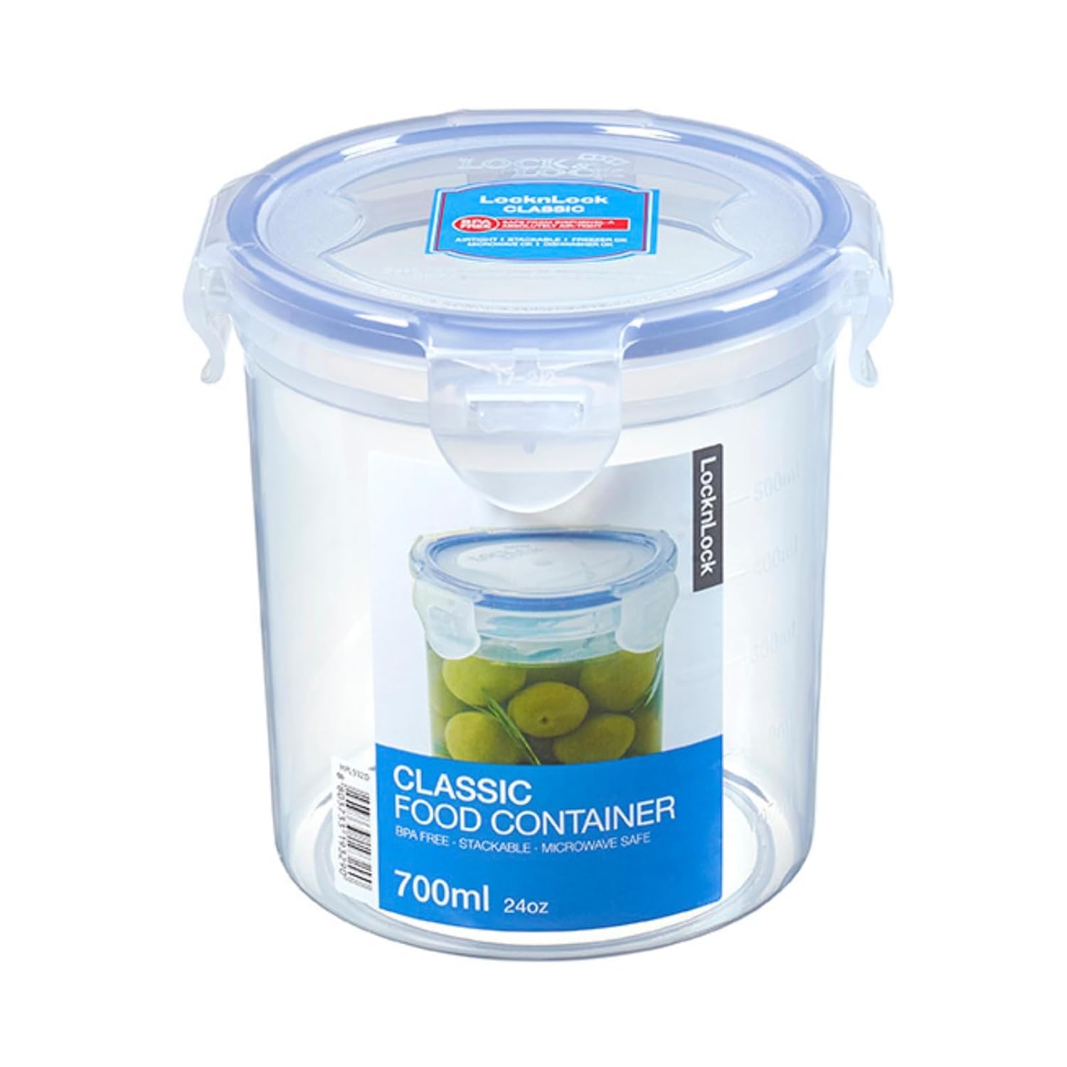 LocknLock Classic Frischhaltedose | 700 ml | Ø 11,4 x 11,7 cm | 100% luft- und wasserdichte Vorratsdose | Spülmaschinen-, und Mikrowellengeeignet | BPA-Frei | 4-fach Sicherheits-Verschluss