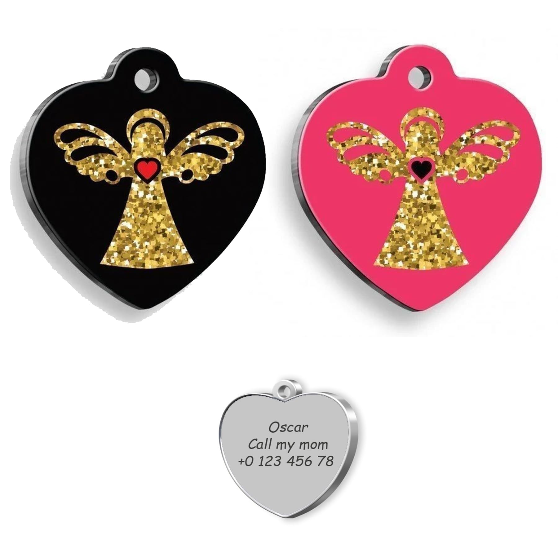 Black Pink Angel Personalized Dog Tag - Custom Name Tag - ID Tag for Dog & Cat - Customized Pet Tags - Dog & Cat Name id Tag - Dog Name Tag - Engraved Dog Tag (Pink)