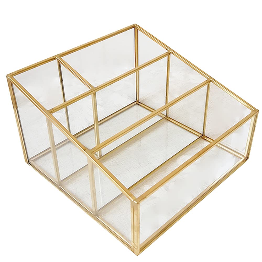 FMURY - Organizador de maquillaje de cristal, soporte para brochas de maquillaje, almacenamiento de cosméticos, decoración de tocador, caja de joyería, estuche para brochas de maquillaje, armario de