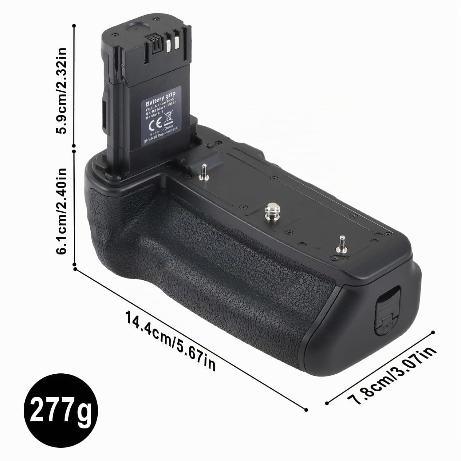 Hersmay BG-R20 Batteriegriff für Canon EOS R5 Mark II /R6 Mark II /R6 Mark III /R5/ R5C/ R6 Kameras, Synchronisation Aller Funktionen, fasst 2 LP-E6P-Akkus