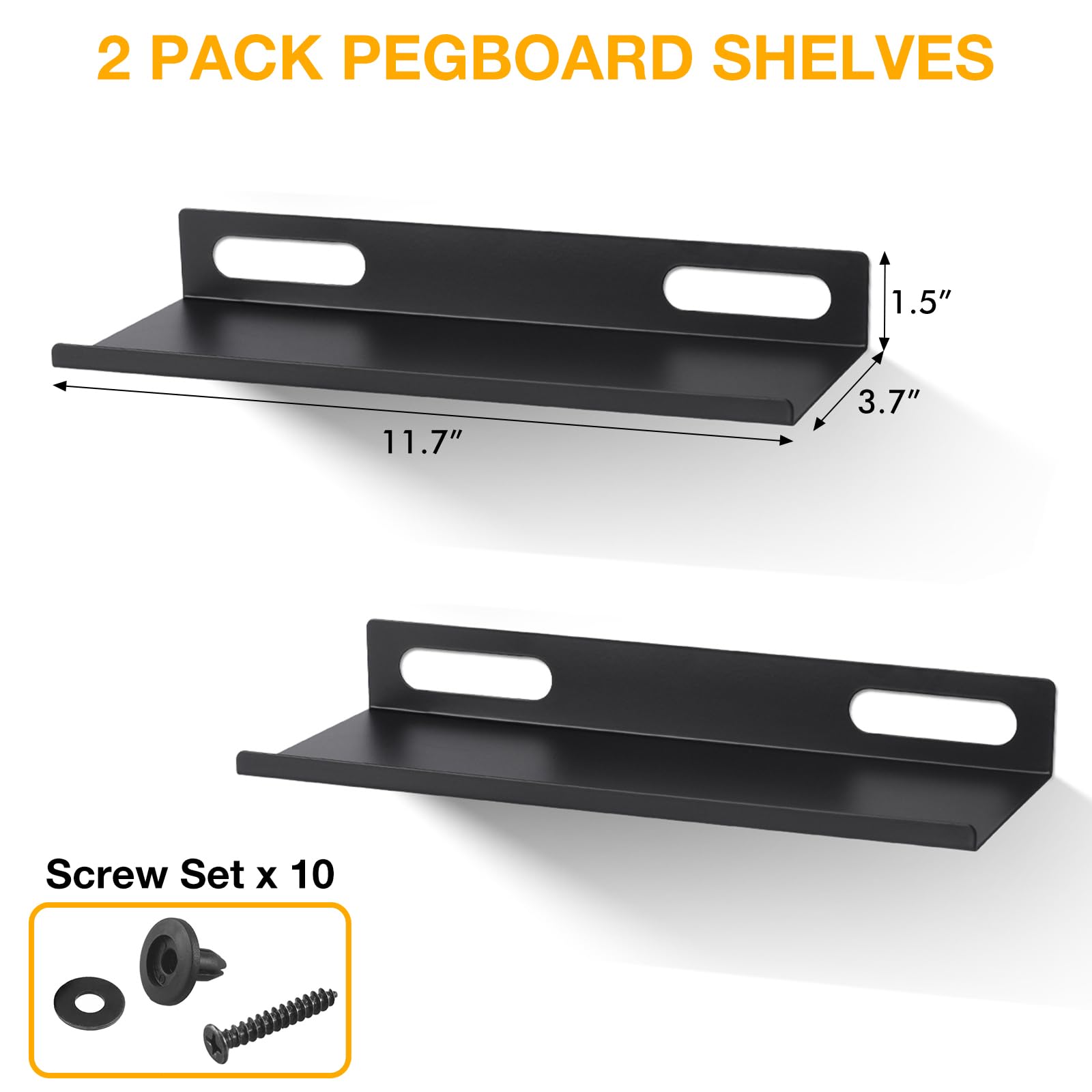 Metal Pegboard Shelf Set - 2Pack 11.7