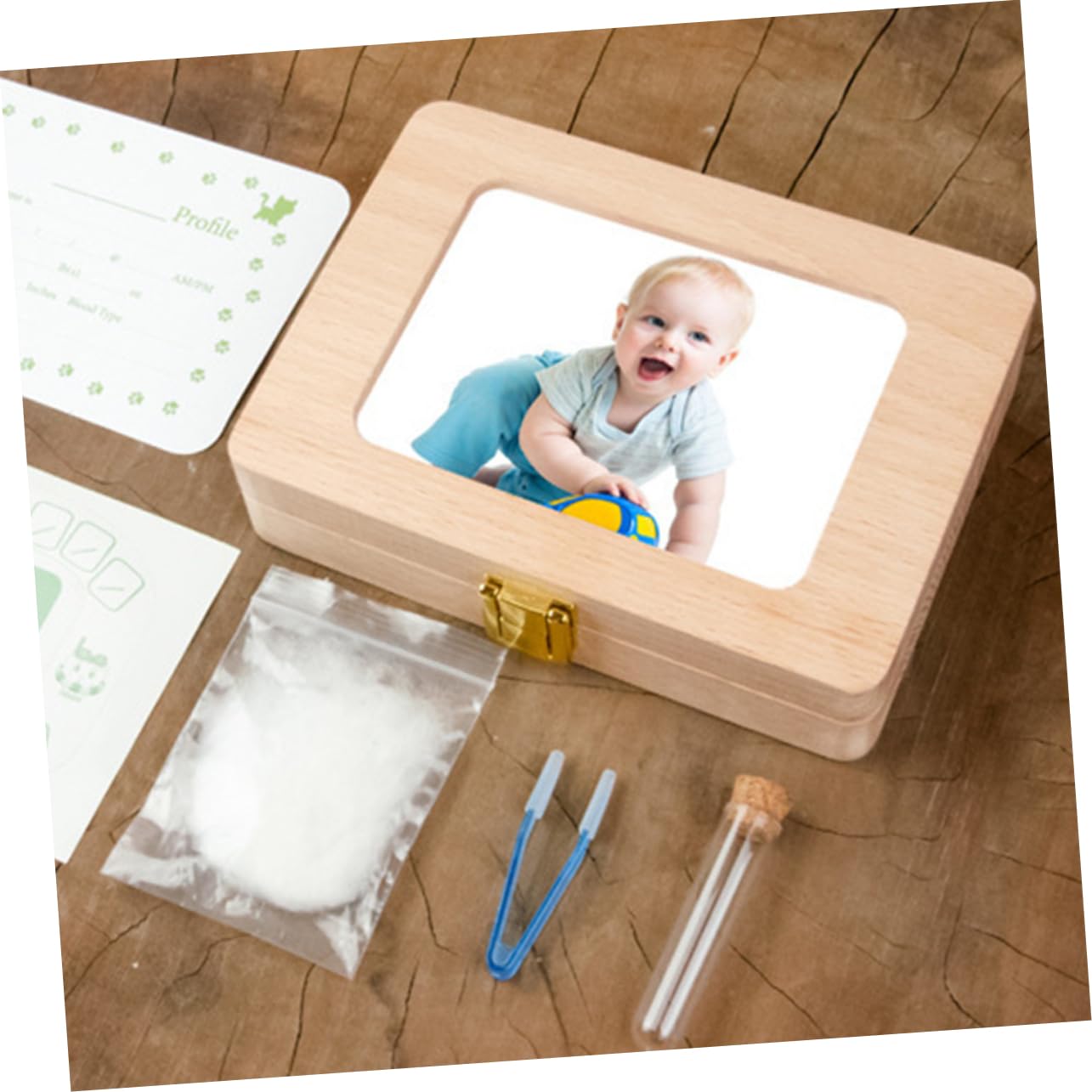 BESTonZON Caja De Almacenamiento De Dientes De Leche De Madera Para Niño Niña Organizador Portátil De Recuerdos Para Dientes y Cabello Infantil Significativo Para Bautizos y Cumpleaños