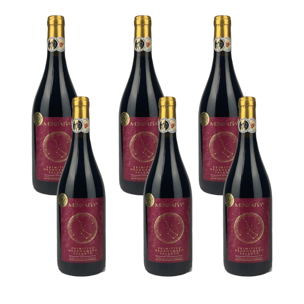 Menzatia Primitivo Negroamaro Salento, trocken, sortenreines Weinpaket + VINOX Winecards (6x0,75l)