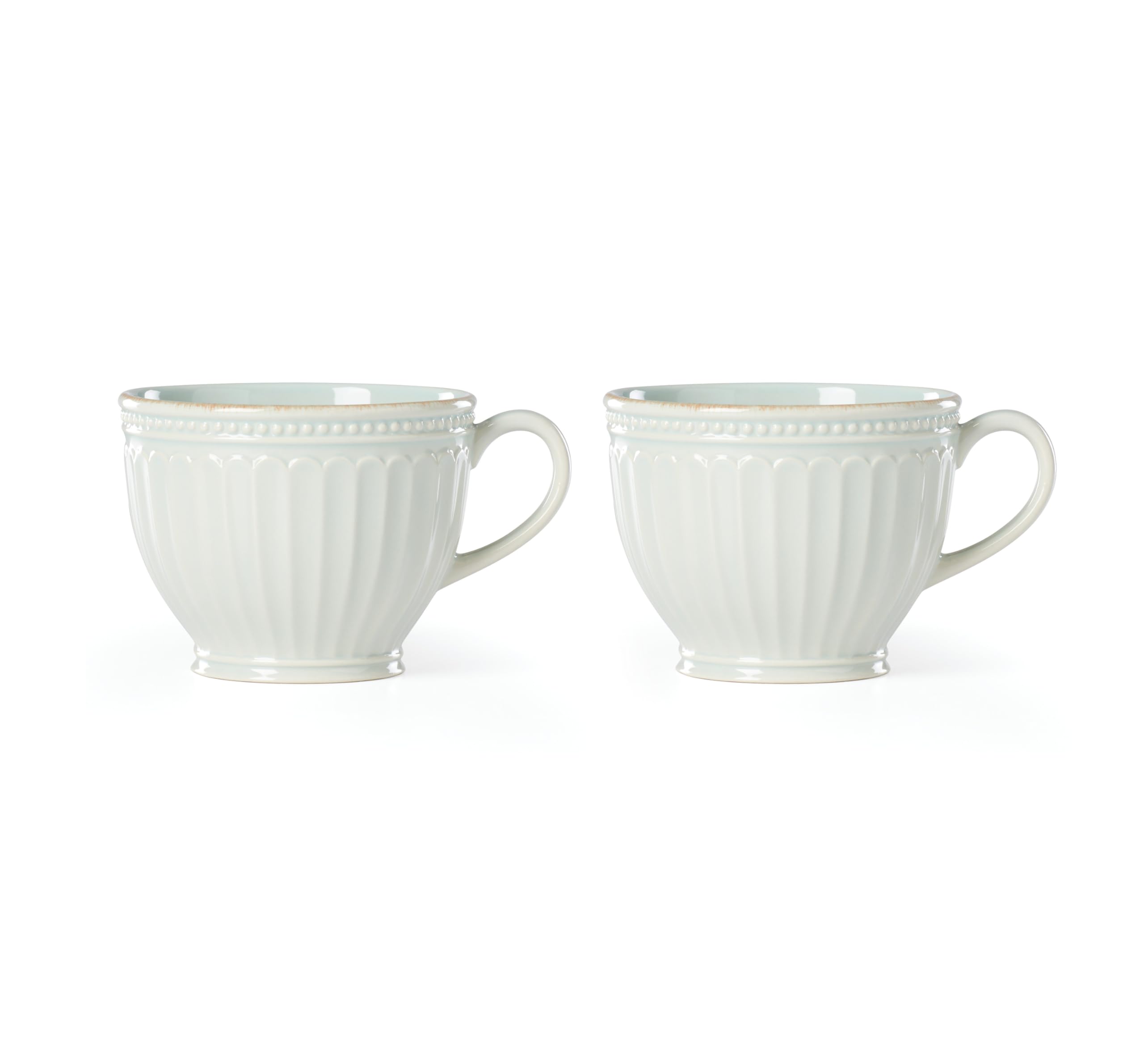 Lenox Piece Latte Mug Set French Perle Groove-Juego de Tazas de café (2 Unidades), Gres, Azul