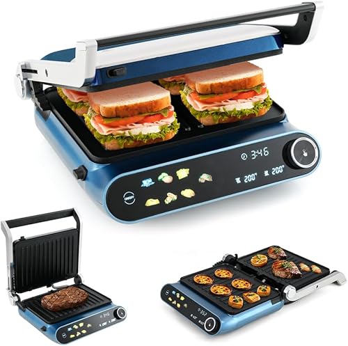 ARLIME Panini - Sandwichera de prensa para parrilla, plancha eléctrica de 1200 W con panel táctil LED, 7 modos de parrilla, platos antiadherentes