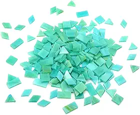 Lanyani 200 peças de mosaico de vidro para artesanato, 4 formas misturadas coloridas Tiffany peças de vitral, quadrado/retângulo/diamante/triângulo, verde oceano