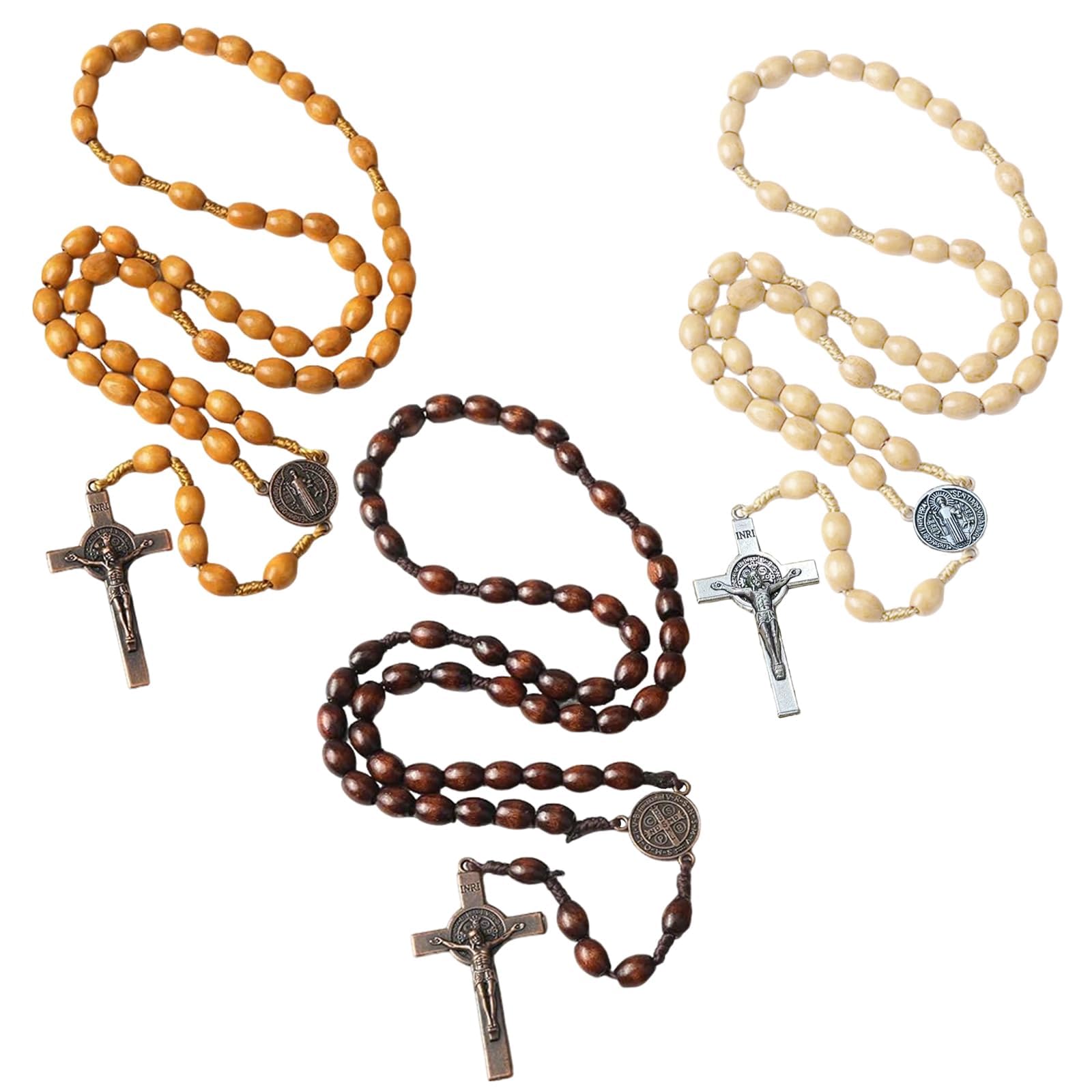 Croce in Legno con Rosario Cattolico, Collier Femme Mini Croce, Collana Personalizzata Bead Mala Uomo Donna Gioielli, Collana Classica in Legno con Perle Rotonde Rosario
