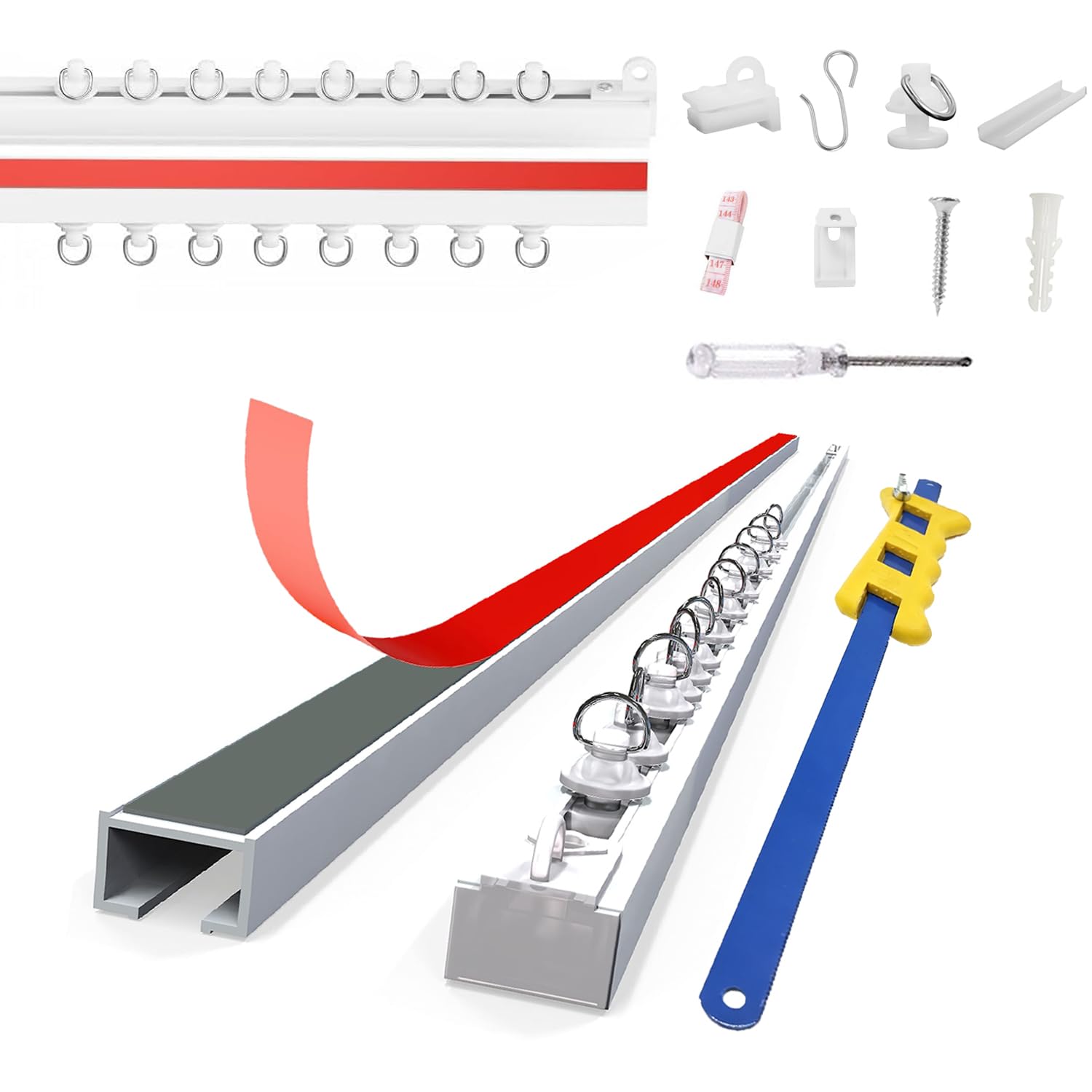 Vectorwinn Self Adhesive Ceiling Curtain Track, Ceiling and Side Mount, Track for Curtains No Drill with Install Tools (1 Meter)