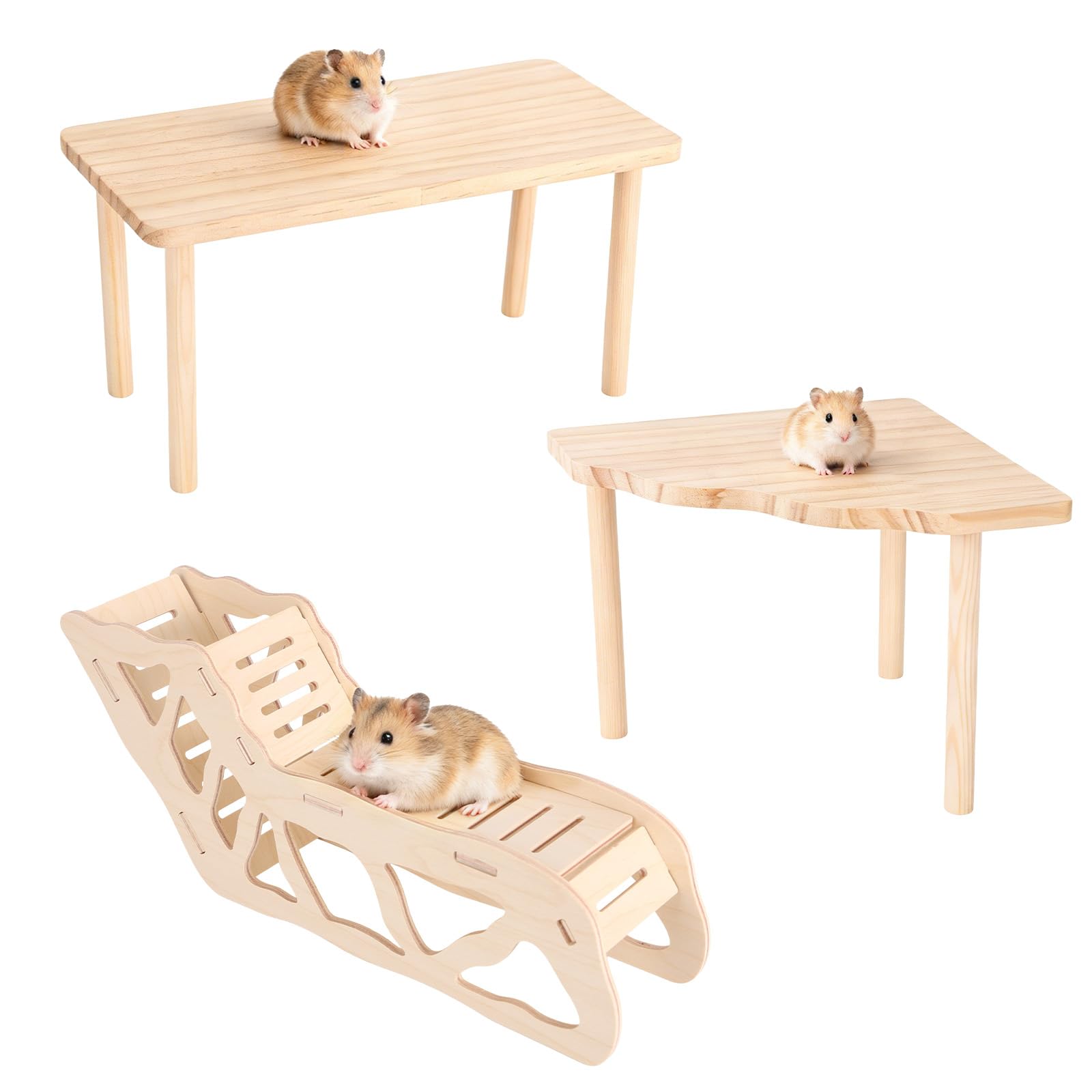 Fukaisu 3pcs Hamster Play Wooden Platform, Hamster Game Wooden Platform Cage Accessories for Dwarf Syrian Hamsters Gerbils Mice and Other Small Pets