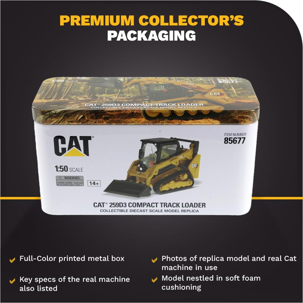 Diecast Masters 85677 - Ładowarka wielozadaniowa Cat 259D3, skala 1:50, od 14 lat, w blaszanej puszce, odpowiednia dla kolekcjonerów