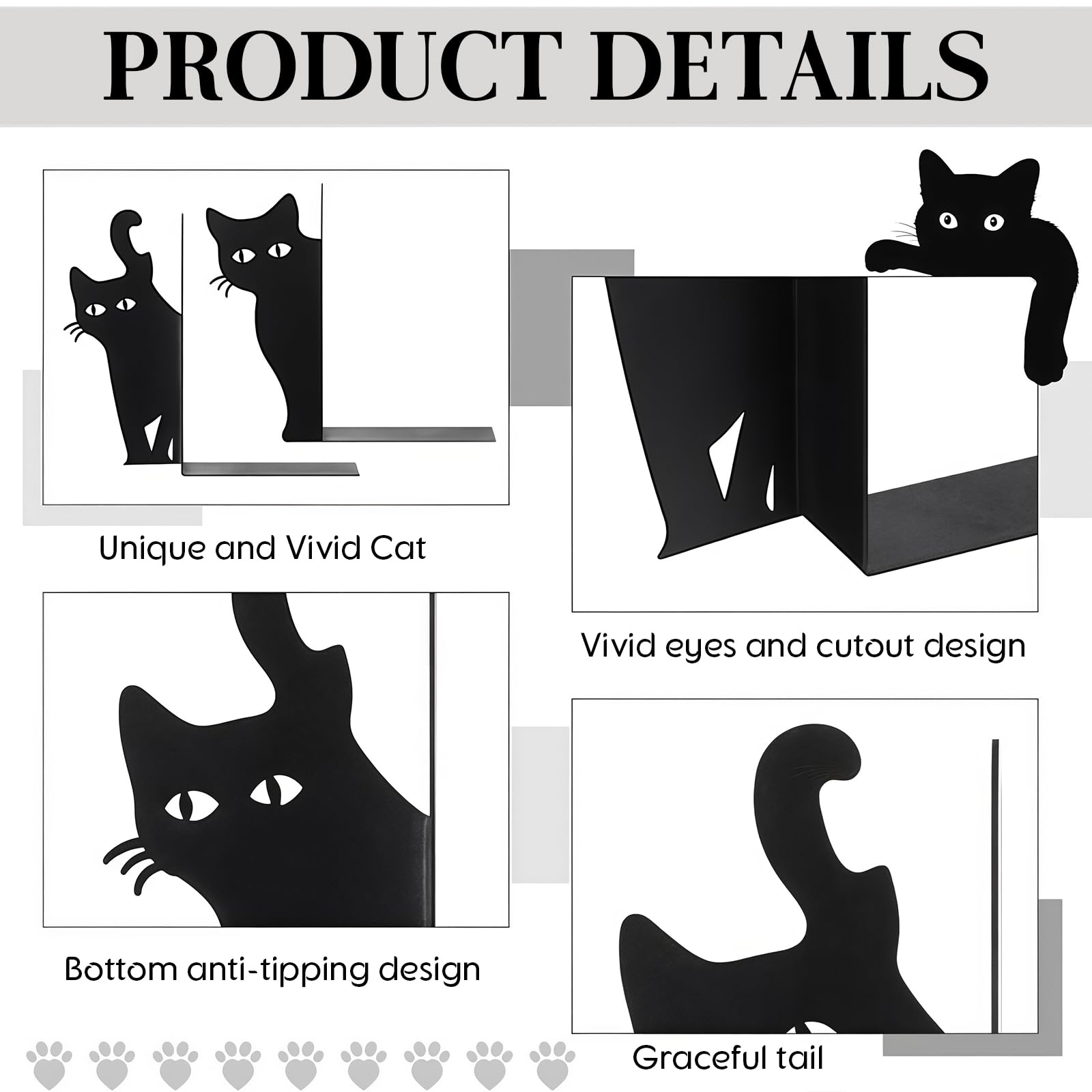 Spähende Katze Metal Metálica Set de sujetalibros con 2 Estilos, Sujetalibros para estantes, Sujetalibros Decorativos para Escritorio de Oficina en casa, Regalo para Amantes de Gatos y