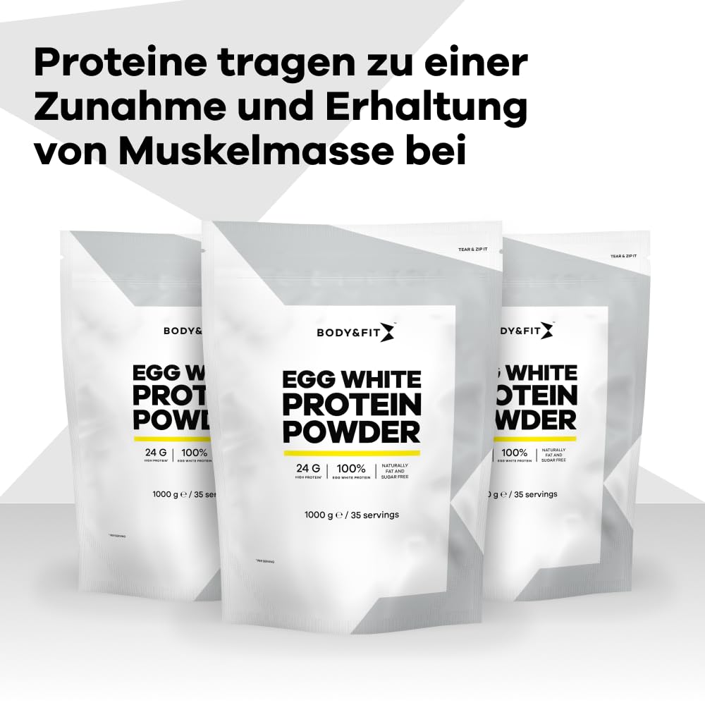 Body & Fit Egg White Protein Powder, Eiklar Pulver Natur zum Kochen und Backen, Getrocknetes Hühnereiweiß, 1000 gramm